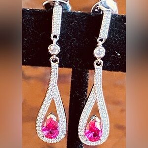 Glamorous Pink and Silver Teardrop Earrings